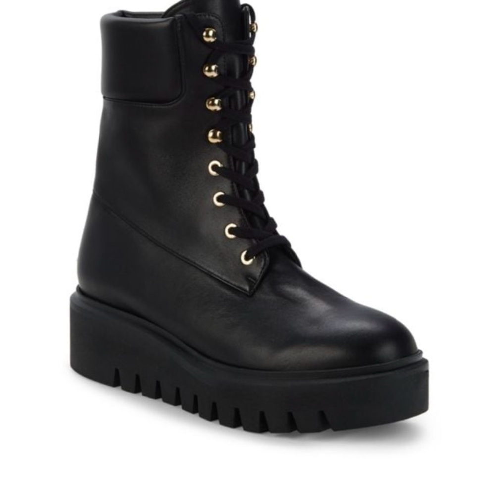 Stuart Weitzman Chalet Lug Combat boot size 8 B blacl Nappa leather